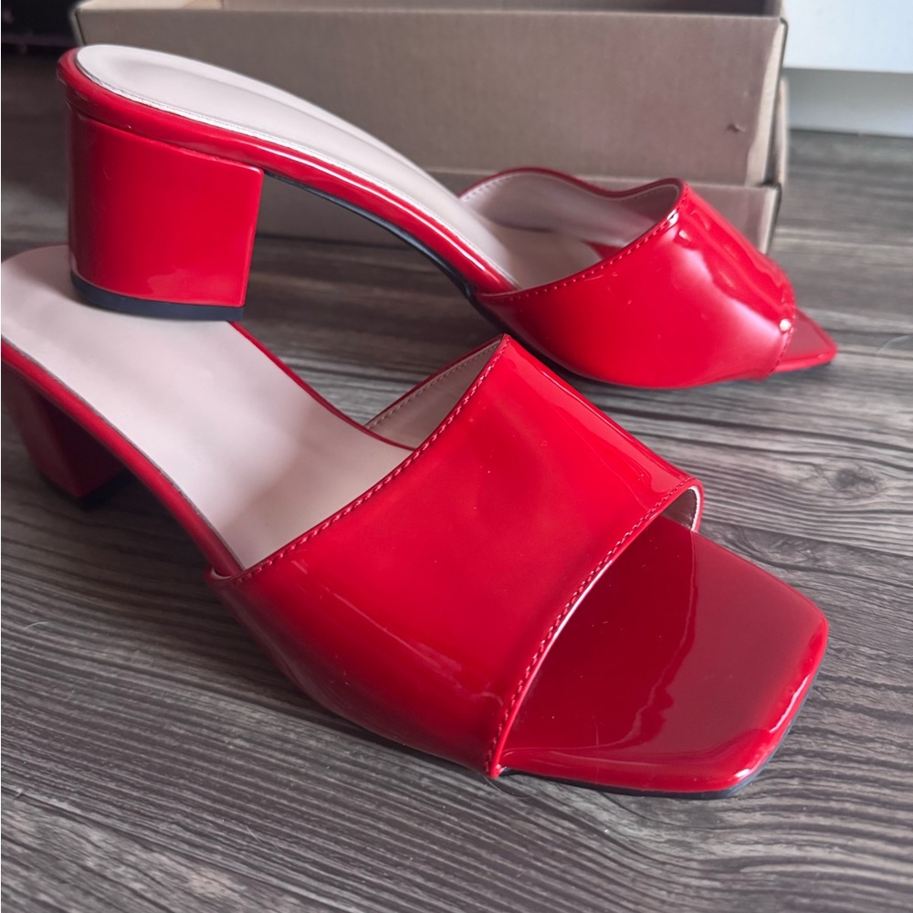 Red Faux Leather Kitten Heel Sandal - SIZE 8